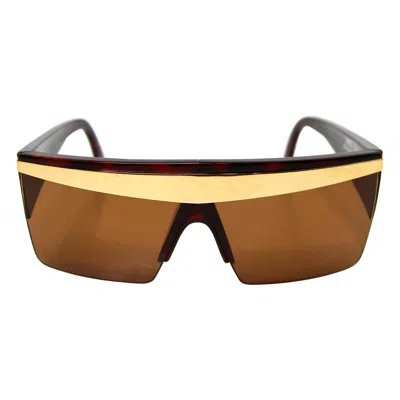 Pre-owned Versace Gianni  676 Oversized Gold-tone Bar Shield Sunglasses Circa 1990s In Brown
