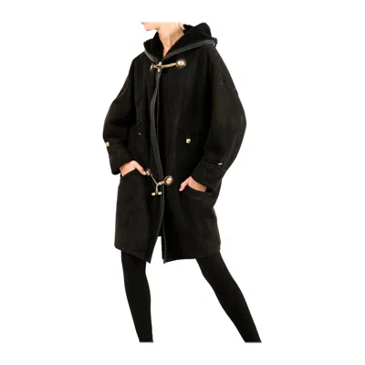 Pre-owned Versace Gianni  90's Xs - L Black Leather Suede Shearling Bondage Coat Jacket
