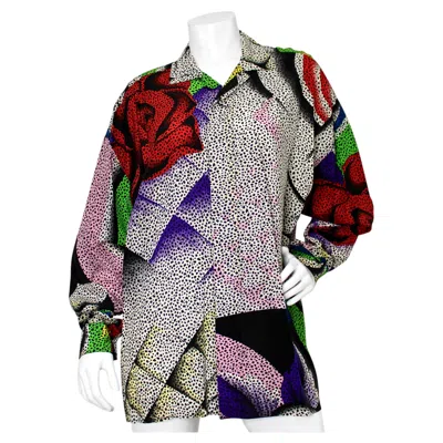 Pre-owned Versace Gianni  Abstract Rose Cheetah Print Silk Button-up Shirt Circa 1980s In Red