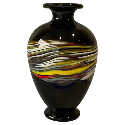 Pre-owned Versace Gianni  Archimede Seguso Large Hand Blown Murano Glass Vase Signed In Black