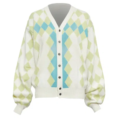 Versace Gianni  Argyle Wool Cashmere Cardigan In Yellow