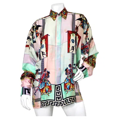 Pre-owned Versace Gianni  Arlecchino Print Silk Print Button-up Shirt Circa 1992 In Gray