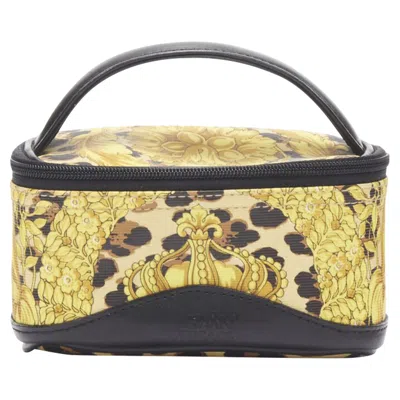 Versace Gianni  Barocco Baroque Leopard Print Leather Top Handle Micro Bag In Gold