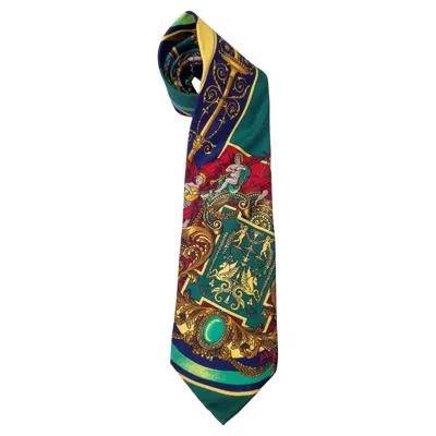 Pre-owned Versace Gianni  Baroque Tie With Putti In 1990s Vintage Silk In Black