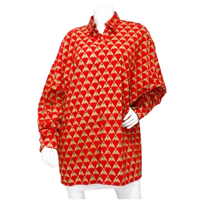 Pre-owned Versace Gianni  Bee Print Corduroy Button-up Long-sleeve Shirt Circa 1990s In Red