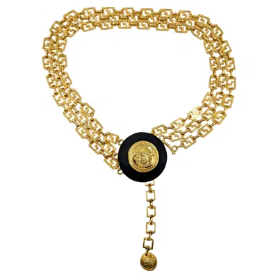 Pre-owned Versace Gianni  Belt Triple Golden Greek Chain Medusa Medallion F/w 1992 Bondage In Sand