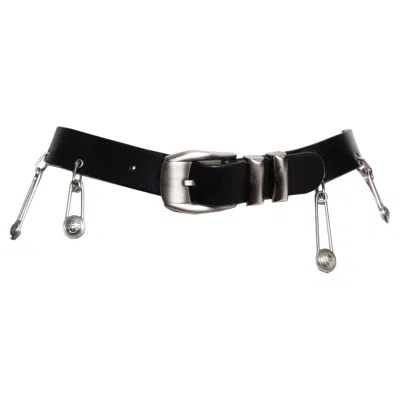 Pre-owned Versace Gianni , Belt With Silver Safety Pins In Black
