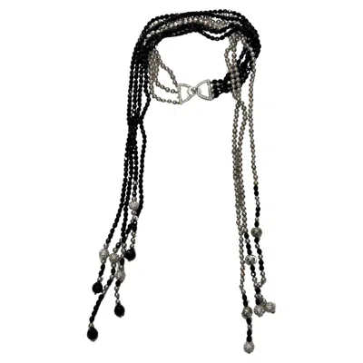 Pre-owned Versace Gianni  Black And Silver Beaded Cocktail Choker