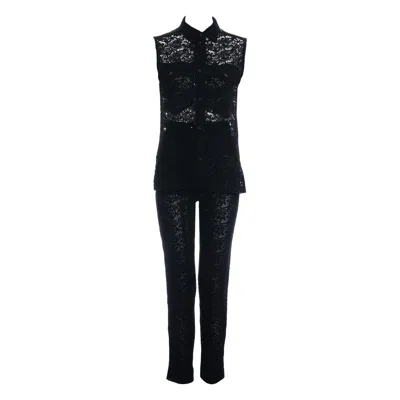 Pre-owned Versace Gianni  Black Cotton Lace Pant Suit, Ss 1994