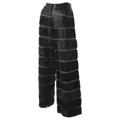 Pre-owned Versace Gianni  Black Fringe Leather Pants, Fall/winter 1992.