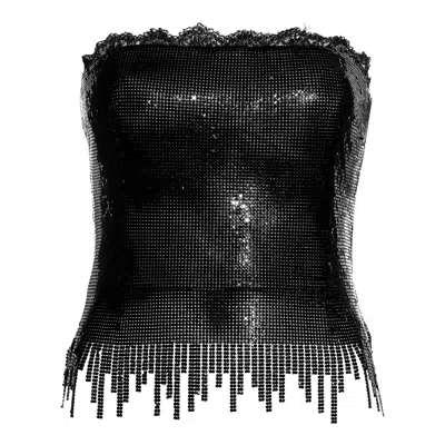 Pre-owned Versace Gianni  Black Lace And Oroton Metal Chainmail Strapless Corset, Fw 1999
