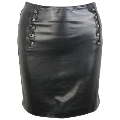 Pre-owned Versace Gianni  Black Lambskin Leather "medusa" Pencil Skirt