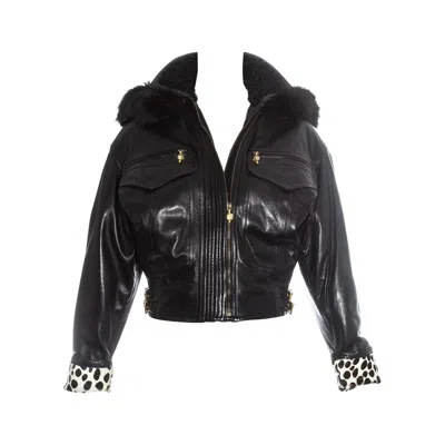Pre-owned Versace Gianni  Black Leather Bomber Jacket With Bondage Buckles, Fw 1992
