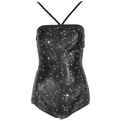 Pre-owned Versace Gianni  Black Leather Embellished Bodysuit, S/s 1998