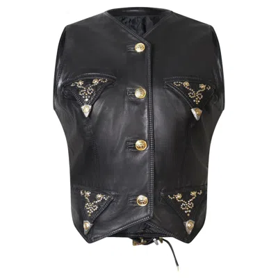 Pre-owned Versace Gianni  Black Leather Studded Vest, F/w 1992