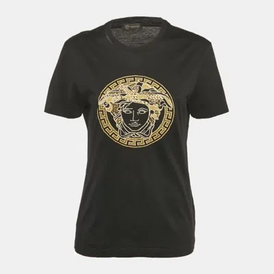 Pre-owned Versace Gianni  Black Medusa Embroidered Jersey T-shirt S