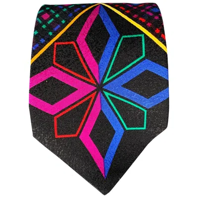 Pre-owned Versace Gianni  Black Multi Color Diamond Silk Tie