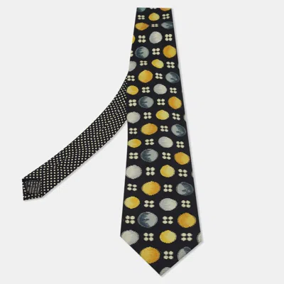 Versace Gianni  Black Printed Textured Silk Tie In Multi