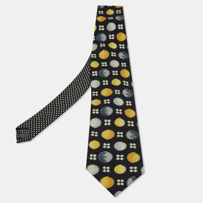 Pre-owned Versace Gianni  Black Printed Textured Silk Tie