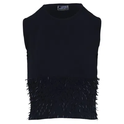 Pre-owned Versace Gianni  Black Sleeveless Embellished Knit Top - '90s