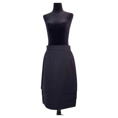 Pre-owned Versace Gianni  Black Wool Skirt With Overlapping Pleats, Vintage 1980s