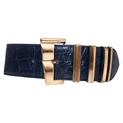 Pre-owned Versace Gianni , Blue Croc Stamped Leather Waist Belt