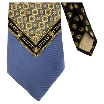 Pre-owned Versace Gianni  Blue Gold Squares Silk Tie