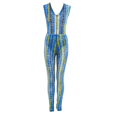 Pre-owned Versace Gianni  Blue Lace Bodysuit And Leggings Set, Fw 1993