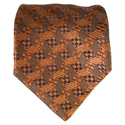 Pre-owned Versace Gianni  Brown Black Geometric Jacquard Silk Tie