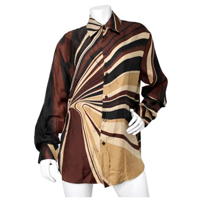 Pre-owned Versace Gianni  Brown Sunburst Silk Print Button-up Shirt Circa 1980s