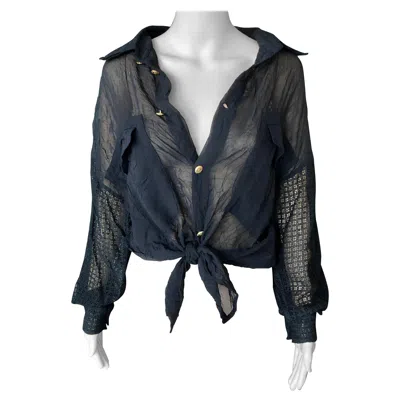 Pre-owned Versace Gianni  C. 1990 Vintage Sheer Silk Mesh Black Shirt Blouse Top