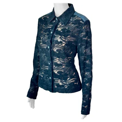 Pre-owned Versace Gianni  C.2001 Vintage Lace Sheer Black Shirt Top Jacket