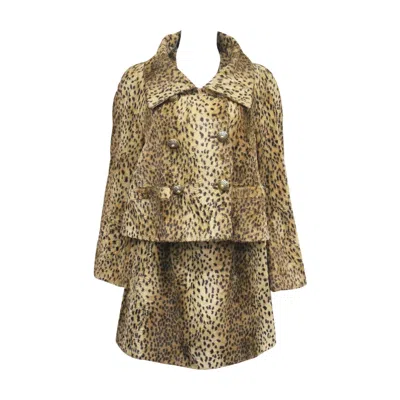 Pre-owned Versace Gianni  Cheetah Print Faux Fur Jacket & Dress Ensemble, Fw 1994 In Brown