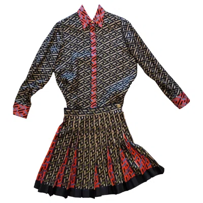 Pre-owned Versace Gianni  Contemporary Silk Skirt And Shirt Set, Size 36, Women's In Black