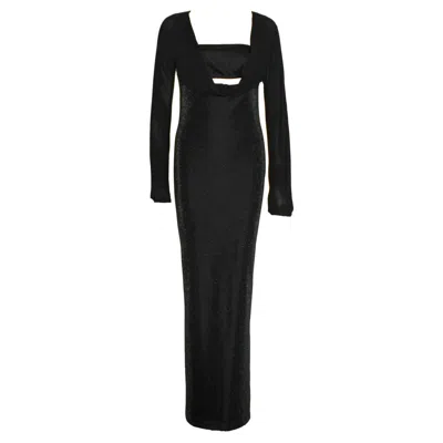 Pre-owned Versace Gianni  Couture 1997 Lurex Cutout Gown Maxi Evening Dress Bandeau Top 42 In Black