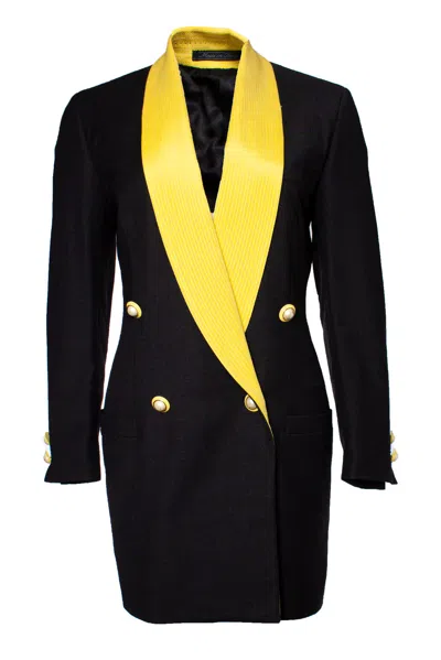 Versace Gianni  Couture Maxi Blazer With Yellow Collar In Multi