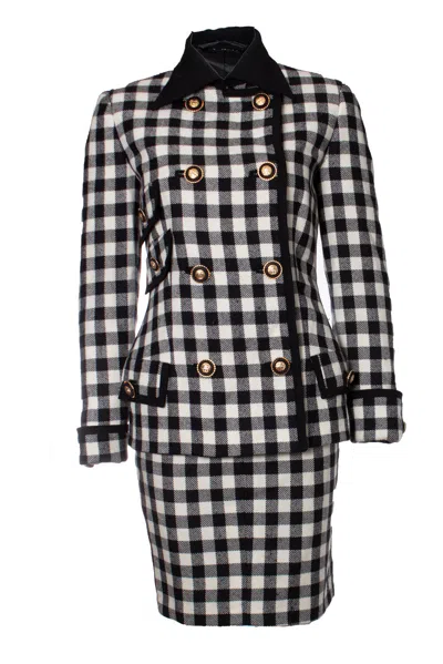 Versace Gianni  Couture Military Checkered Coat And Skirt In Black