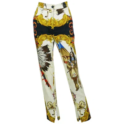 Pre-owned Versace Gianni  Couture Native American Print Cotton Denim Jeans, F / W 92 / 93 In Sand