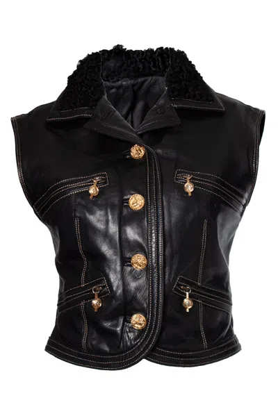 Versace Gianni  Couture Runway Leather Vest In Black