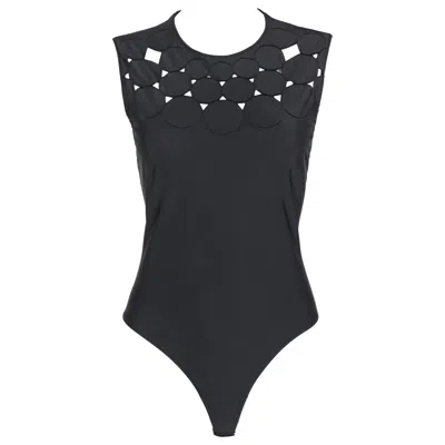 Pre-owned Versace Gianni  Couture S/s 1994 Black Sleeveless Circle Cutout Bodysuit Top
