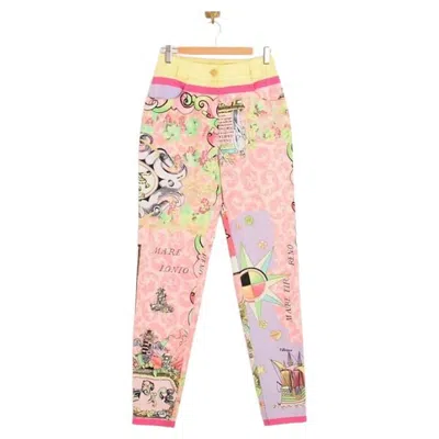 Pre-owned Versace Gianni  Couture Vintage 1990's Pastel Baroque High-waisted Pants Trousers In Sand