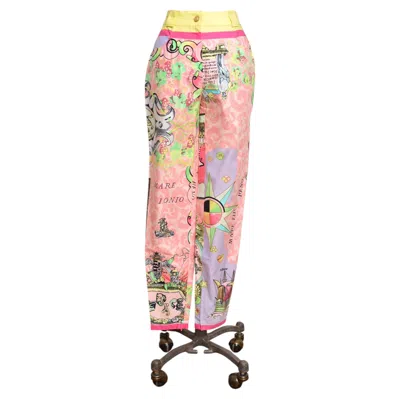 Pre-owned Versace Gianni  Couture Vintage 90's Pastel Baroque High Waist Pants Trousers 26" In Beige