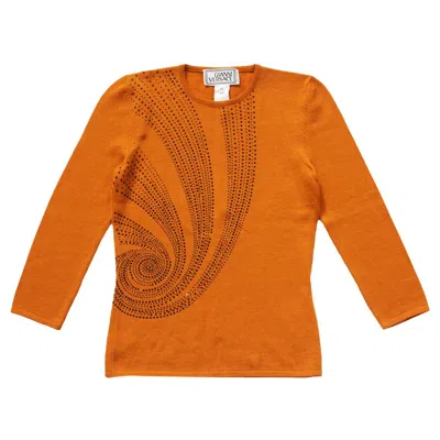 Pre-owned Versace Gianni  Crystal Embellished 100% Wool Sweater Pullover Top It. 40 - Us Sm In Orange