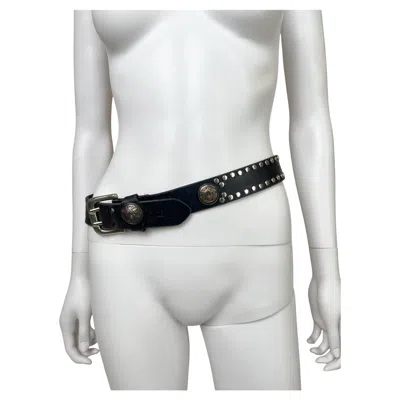 Pre-owned Versace Gianni  Early 1990's Medusa Metal Studded Black Belt