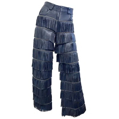 Pre-owned Versace Gianni  Fall 1992 Bondage S&m Collection Runway Leather Fringe 92 Pants In Black