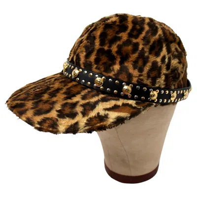 Pre-owned Versace Gianni  Faux Leopard Print Belted Medusa Baseball Hat Circa 1990s In Brown