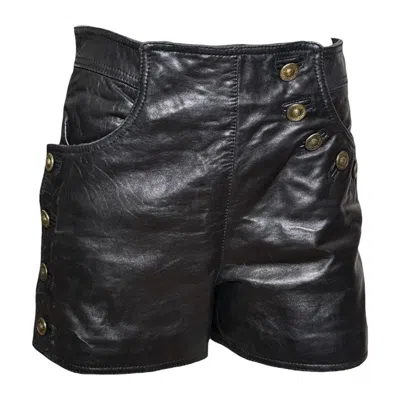 Pre-owned Versace Gianni  F/w 1992 Black Leather Medusa-button Mini Shorts