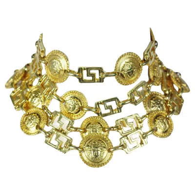 Pre-owned Versace Gianni  F/w 1992 Multi-layer Gold Medusa Medallion Choker Necklace