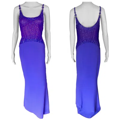 Pre-owned Versace Gianni  F/w 1996 Runway Vintage Embellished Sheer Evening Dress Gown In Purple