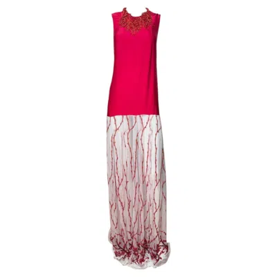 Pre-owned Versace Gianni  F/w 1999 Beaded Coral Necklace Evening Gown In Red